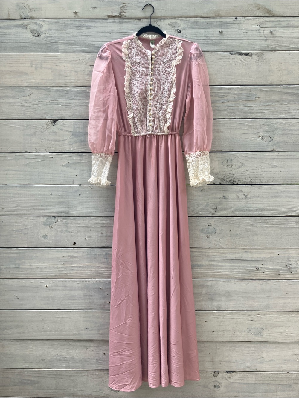 Vintage 1970s Elegant Pink Lac Bib Cottagecore Prairie Dress Little House